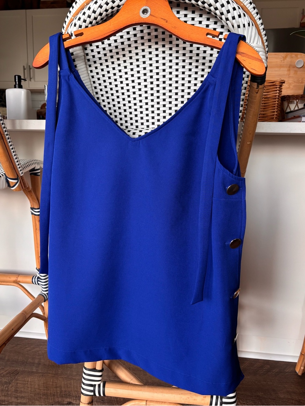 Vilagallo Gina Tie-Shoulder V-Neck Top in Cobalt Blue